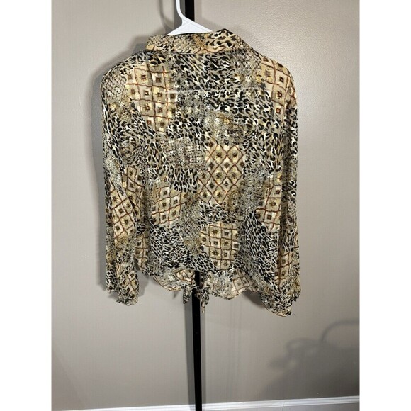 Maggie Lawrence Women Shirt Large Crop Top Long Sleeve Button Down Front Tie Vtg - Picture 6 of 8